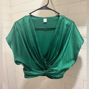 Emerald Green Satin Twist Front Top